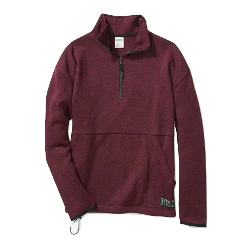 👕Victoria's Secret "PINK" Sweater Knit Quarter Zip Tunic Color Maroon wit…